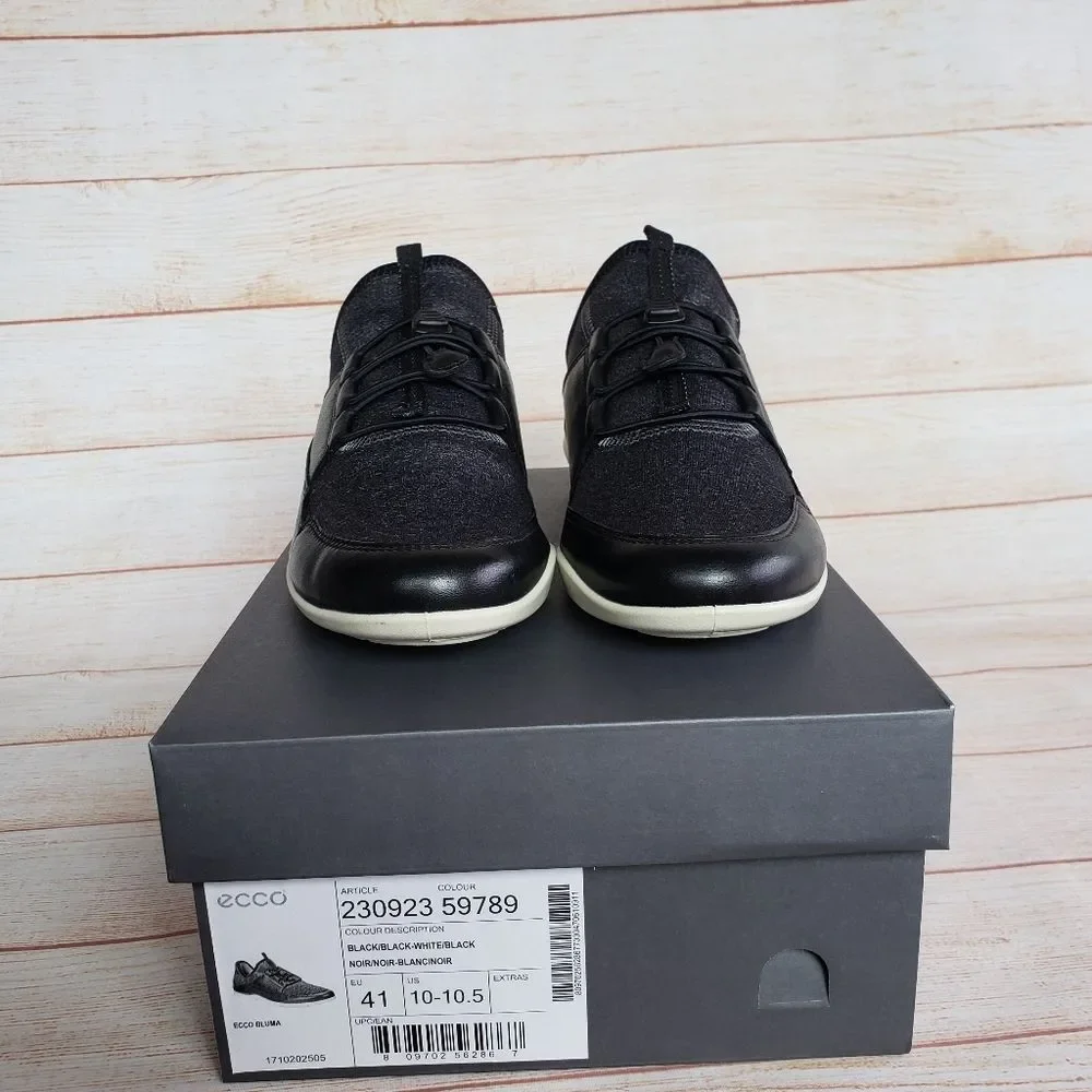 ECCO Women's Bluma Casual Walking Comfortable Sneakers Black White Size 10-10.5